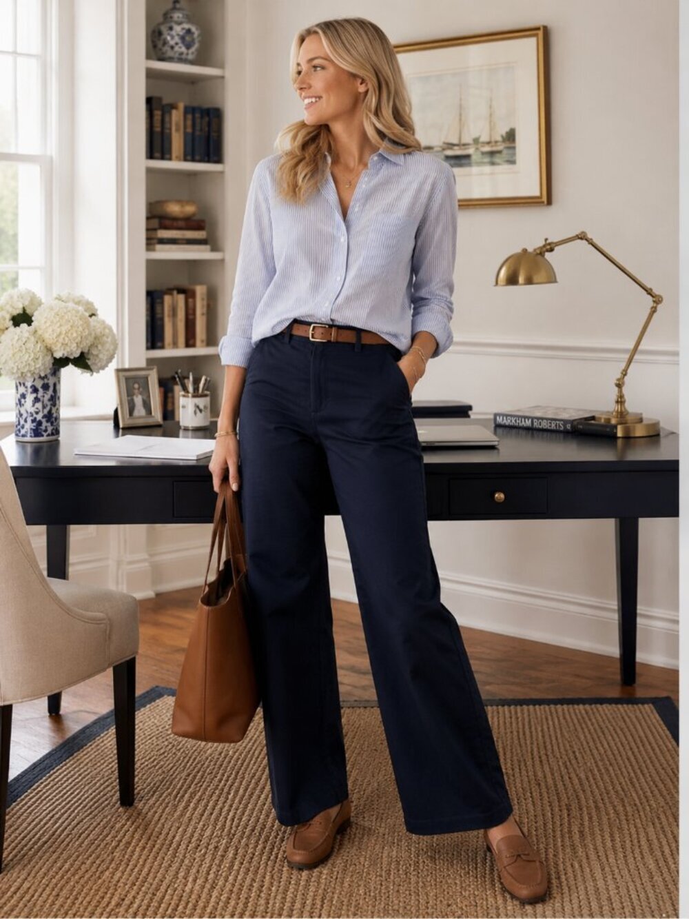 J.Crew Women’s Navy 100% Cotton WIde Leg Chino Pants Size 10S 1050